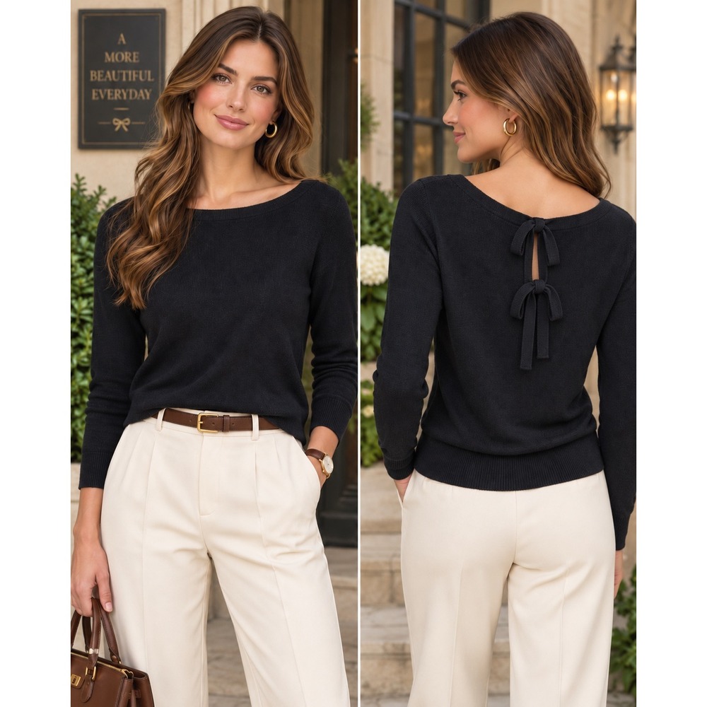 Banana Republic Navy Blue Italian Yarn Filpucci Bow Back Sweater Small